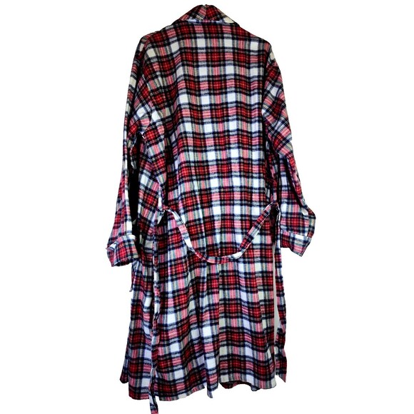 After Hours By Diplomat  Mens Flannel Robe Red White Plaid  L Large W Tie Pocket - Picture 3 of 6